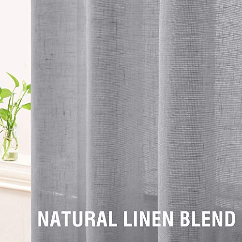 Linen Sheer Curtains 84 Inches Long Semi Sheer Gray Curtains - Privacy Added Silver Grommet Linen Curtain Panels for Living Room/Bedroom Light Filtering Curtains (52"W x 84"L, 2 Panels)