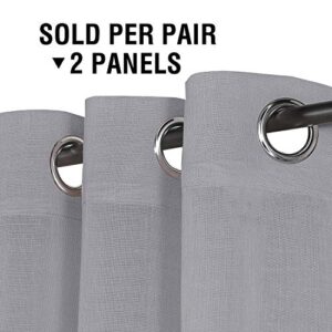 Linen Sheer Curtains 84 Inches Long Semi Sheer Gray Curtains - Privacy Added Silver Grommet Linen Curtain Panels for Living Room/Bedroom Light Filtering Curtains (52"W x 84"L, 2 Panels)