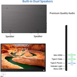 ZSCMALLS Portable Monitor 15.6 Inch Full HD Computer Display USB C Dual Monitor with Speaker, Gaming Monitor for PS3 PS4 Xbox Nintendo Raspberry pi