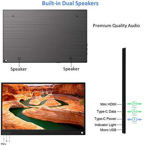 ZSCMALLS Portable Monitor 15.6 Inch Full HD Computer Display USB C Dual Monitor with Speaker, Gaming Monitor for PS3 PS4 Xbox Nintendo Raspberry pi