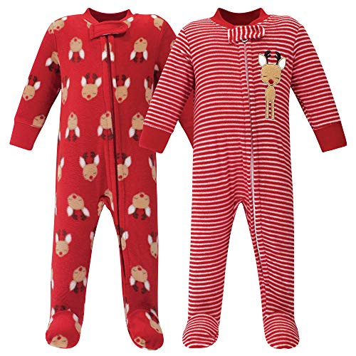 Hudson Baby Unisex Baby Fleece Sleep and Play, Red Reindeer, 3-6 Months US