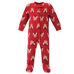 Hudson Baby Unisex Baby Fleece Sleep and Play, Red Reindeer, 3-6 Months US