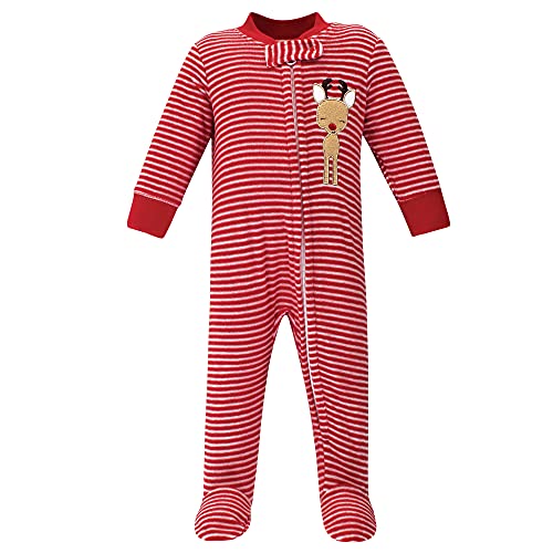 Hudson Baby Unisex Baby Fleece Sleep and Play, Red Reindeer, 3-6 Months US