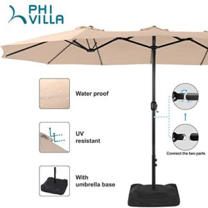 PHI VILLA 15ft Patio Umbrellas, Outdoor Market Extra Large Umbrella wirh Base, Rectangle Long Double-Sided Umbrella for Yard Lawn Garden(Beige)