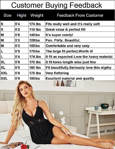 Avidlove Sexy Sleepwear for Women Chemise Nightgown Slip Lingerie Dress V-Neck Night Gown (Black, L)