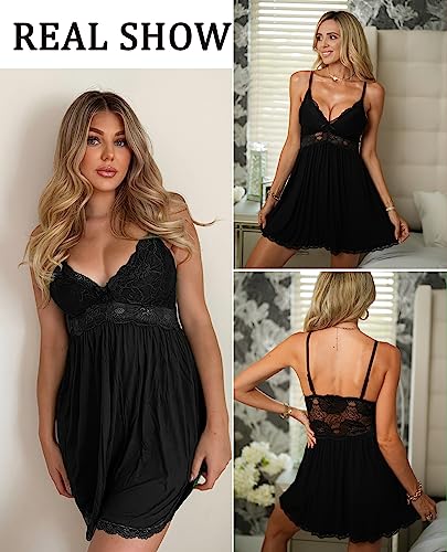 Avidlove Sexy Sleepwear for Women Chemise Nightgown Slip Lingerie Dress V-Neck Night Gown (Black, L)