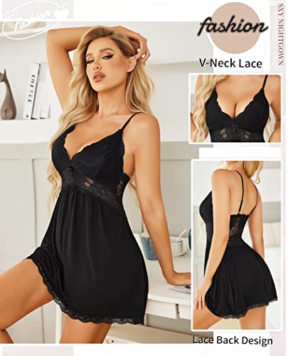 Avidlove Sexy Sleepwear for Women Chemise Nightgown Slip Lingerie Dress V-Neck Night Gown (Black, L)