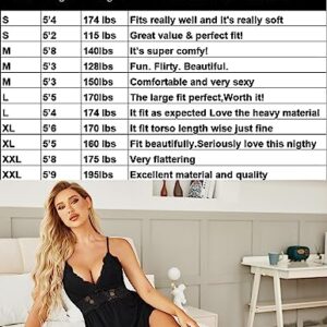 Avidlove Sexy Sleepwear for Women Chemise Nightgown Slip Lingerie Dress V-Neck Night Gown (Black, M)