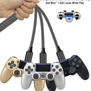 PS4 Controller Charger Cable 3-Pack 6FT for Xbox One Controller,Dualshock 4,PS4 Charging Cord,Nylon Braided Micro USB Data Sync Cable for Xbox One S/X,Playstation 4,PS4 Slim/Pro,Charge and Play Wire