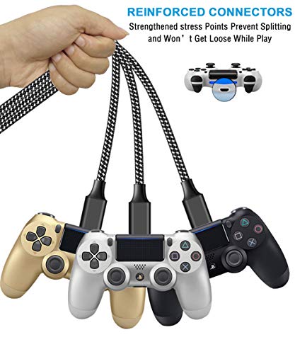 PS4 Controller Charger Cable 3-Pack 6FT for Xbox One Controller,Dualshock 4,PS4 Charging Cord,Nylon Braided Micro USB Data Sync Cable for Xbox One S/X,Playstation 4,PS4 Slim/Pro,Charge and Play Wire