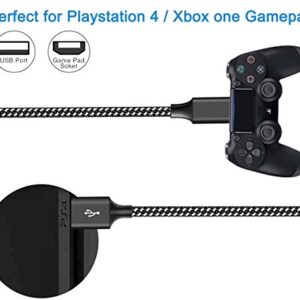 PS4 Controller Charger Cable 3-Pack 6FT for Xbox One Controller,Dualshock 4,PS4 Charging Cord,Nylon Braided Micro USB Data Sync Cable for Xbox One S/X,Playstation 4,PS4 Slim/Pro,Charge and Play Wire