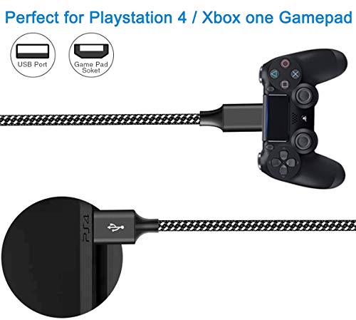 PS4 Controller Charger Cable 3-Pack 6FT for Xbox One Controller,Dualshock 4,PS4 Charging Cord,Nylon Braided Micro USB Data Sync Cable for Xbox One S/X,Playstation 4,PS4 Slim/Pro,Charge and Play Wire