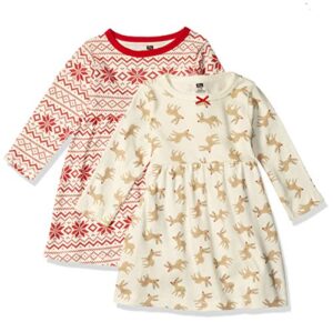 hudson baby girl's cotton dresses, reindeer, 3-6 months
