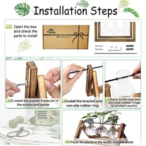 Kingbuy Plant Propagation Stations Terrarium Glass Desktop Planter with Retro Wooden Stand 3 Bulb Vases for Hydroponics Indoor Office Desk Home Decor, Plant Holder Lover Gifts for Women