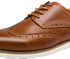 Vostey Men's Dress Shoes Leather Oxford Shoes Brown Dress Shoes for Men Wingtip Casual Dress Shoes(BMY629 Yellow Brown 14)