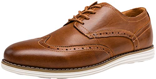 Vostey Men's Dress Shoes Leather Oxford Shoes Brown Dress Shoes for Men Wingtip Casual Dress Shoes(BMY629 Yellow Brown 14)