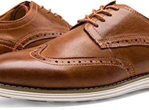 Vostey Men's Dress Shoes Leather Oxford Shoes Brown Dress Shoes for Men Wingtip Casual Dress Shoes(BMY629 Yellow Brown 14)