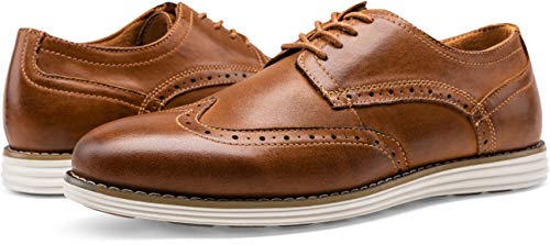 Vostey Men's Dress Shoes Leather Oxford Shoes Brown Dress Shoes for Men Wingtip Casual Dress Shoes(BMY629 Yellow Brown 14)