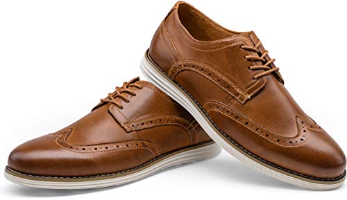 Vostey Men's Dress Shoes Leather Oxford Shoes Brown Dress Shoes for Men Wingtip Casual Dress Shoes(BMY629 Yellow Brown 14)