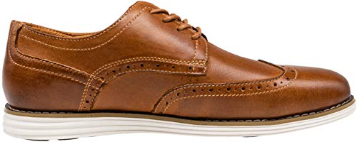 Vostey Men's Dress Shoes Leather Oxford Shoes Brown Dress Shoes for Men Wingtip Casual Dress Shoes(BMY629 Yellow Brown 14)