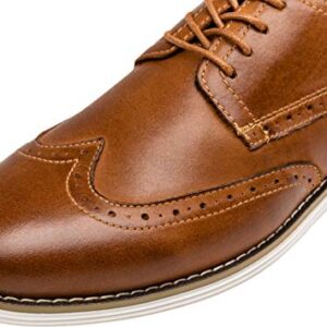 Vostey Men's Dress Shoes Leather Oxford Shoes Brown Dress Shoes for Men Wingtip Casual Dress Shoes(BMY629 Yellow Brown 14)