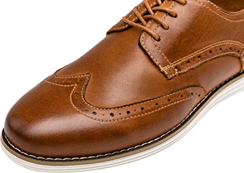 Vostey Men's Dress Shoes Leather Oxford Shoes Brown Dress Shoes for Men Wingtip Casual Dress Shoes(BMY629 Yellow Brown 14)