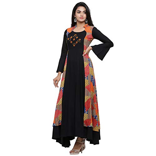 Yash Gallery Jacket Style Anarkali Kurtis for Women Indian Black