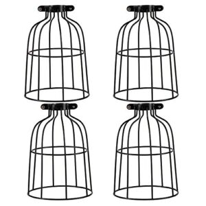 xiding farmhouse vintage industrial metal wire cage, old open style lamp guard adjustable for hanging pendant lighting, perfect diy lamp shade replacement accessories, pack of 4.