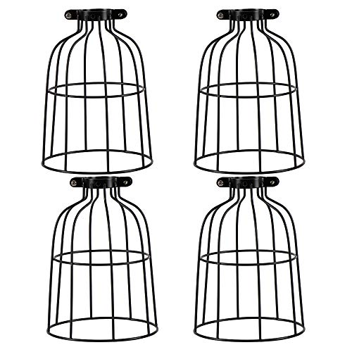 XIDING Farmhouse Vintage Industrial Metal Wire Cage, Old Open Style Lamp Guard Adjustable for Hanging Pendant Lighting, Perfect DIY Lamp Shade Replacement Accessories, Pack of 4.