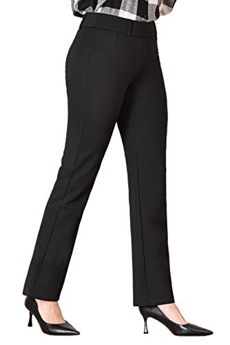 Bamans Women's Bootcut Pull-On Dress Pants Office Business Casual Yoga Work Pants with Key Pocket Straight Leg (Black, Medium)