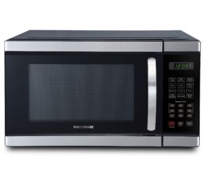 farberware countertop microwave 1000 watts, 1.1 cu ft - microwave oven with led lighting and child lock - perfect for apartments and dorms - easy clean grey interior, stainless steel