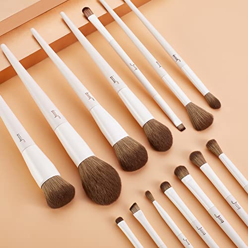 Jessup Makeup Brushes 14Pcs Makeup Brush Set Premium Synthetic Powder Foundation Contour Blush Concealer Eye Shadow Blending Liner Make Up Brush Kit Light Grey T329