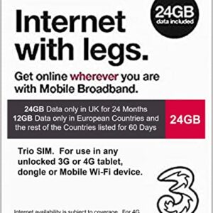 UK3 Prepaid Europe SIM Card 24 GB Data for up to 24 Months, 71 Destinations. No Calling and no Texting. Hotspot/Tethering Allowed. International Roaming Outside UK for 60 Days only.