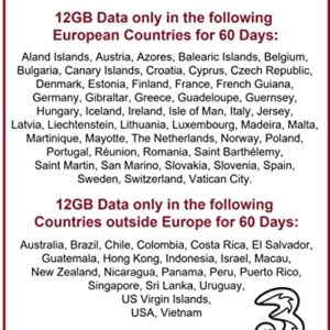 UK3 Prepaid Europe SIM Card 24 GB Data for up to 24 Months, 71 Destinations. No Calling and no Texting. Hotspot/Tethering Allowed. International Roaming Outside UK for 60 Days only.