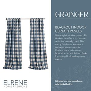 Elrene Home Fashions Farmhouse Living Grainger Buffalo-Check Blackout Window Curtain, Living Room and Bedroom Drape with Rod Pocket Tabs, 52" x 95", Indigo, 1 Panel