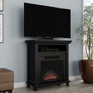 29-inch tall electric fireplace tv stand – freestanding entertainment console with shelf, faux logs and led flames by northwest (black)