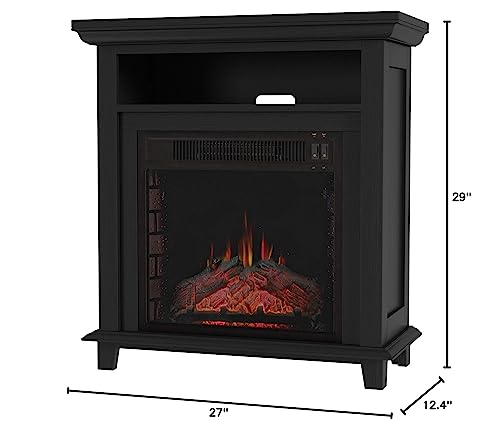 29-Inch Tall Electric Fireplace TV Stand – Freestanding Entertainment Console with Shelf, Faux Logs and LED Flames by Northwest (Black)