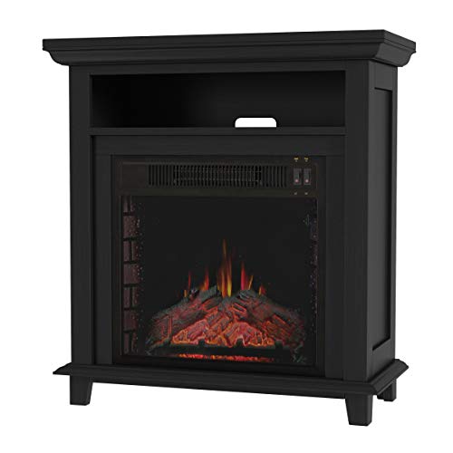 29-Inch Tall Electric Fireplace TV Stand – Freestanding Entertainment Console with Shelf, Faux Logs and LED Flames by Northwest (Black)