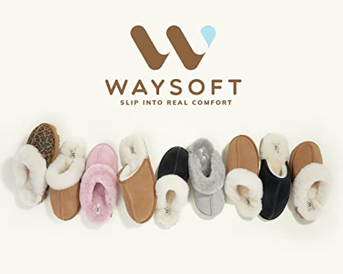 WaySoft Genuine Australian Sheepskin Women Slippers, Water-Resistant Warm and Fluffy Outdoor House Slippers for Women (7, Grey, numeric_7)