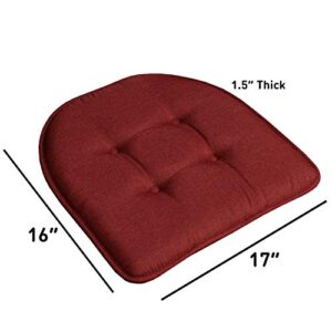 Sweet Home Collection Chair Cushion Memory Foam Pads Tufted Slip Non Skid Rubber Back U-Shaped 17" x 16" Seat Cover, 6 Pack, Wine Burgundy