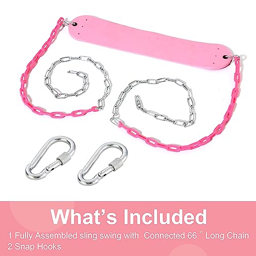 2 Pack Pink Swings Seats Heavy Duty 66 Inches Chain Plastic Coated - Playground Swing Set Accessories Replacement with Snap Hooks (Pink)