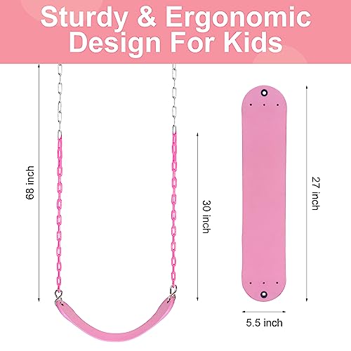 2 Pack Pink Swings Seats Heavy Duty 66 Inches Chain Plastic Coated - Playground Swing Set Accessories Replacement with Snap Hooks (Pink)