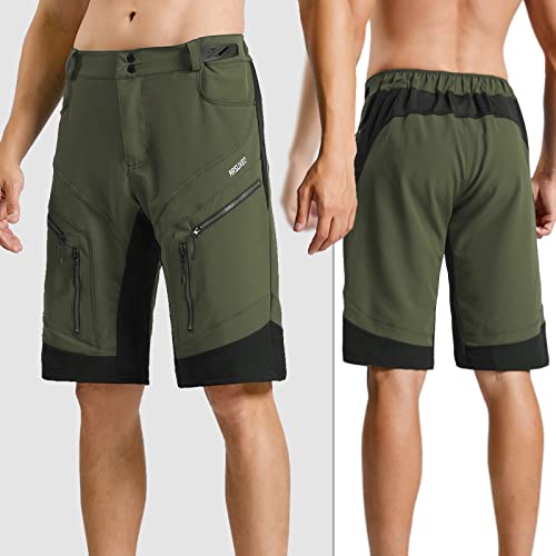 ARSUXEO Men's Loose Fit Cycling Shorts MTB Bike Shorts Water Ressistant 1903 Army Green Size Large