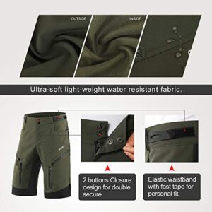 ARSUXEO Men's Loose Fit Cycling Shorts MTB Bike Shorts Water Ressistant 1903 Army Green Size Large