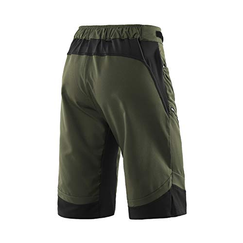 ARSUXEO Men's Loose Fit Cycling Shorts MTB Bike Shorts Water Ressistant 1903 Army Green Size Large