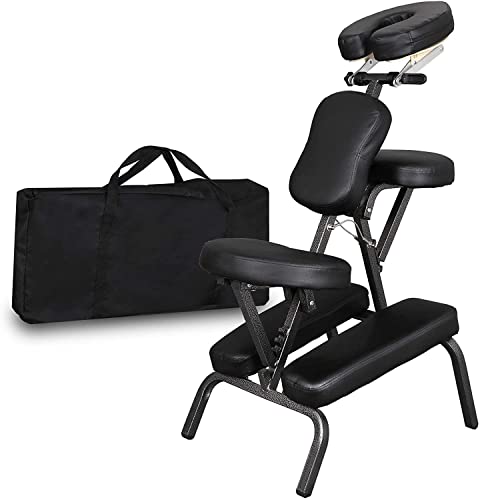 JupiterForce Salon Spa Chairs, Massage Chair Height Adjustable with Face Cradle and Carry Bag for Tattoo, Beauty, Black