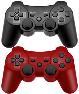 ceozon ps3 controller six-axis dual vibration wireless gamepad for play-station 3 controller with charging cords 2 pack black + red