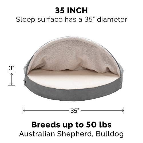 Furhaven 35" Round Orthopedic Dog Bed for Large/Medium Dogs w/ Removable Washable Cover, For Dogs Up to 50 lbs - Sherpa & Suede Snuggery - Gray, 35-inch