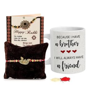 TIED RIBBONS Rakhi for Brother with Gift Set | Printed Coffee Mug (10 Oz) | Mini Card | Roli Chawal Packet - Raksha bandhan Rakhi Gifts for Brother Rakhi Set for Brother | Bhai Rakhi Thread