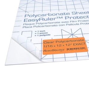 polycarbonate clear plastic sheet 12" x 12" x 0.0625" (1/16") exact with easyruler film, shatter resistant, easy to cut, bend, mold than plexiglass. window panel, industrial, hobby, home, diy, crafts.